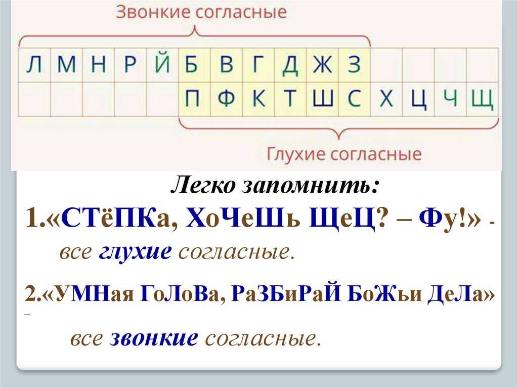 Как обозначаются глухие и звонкие согласные на схеме