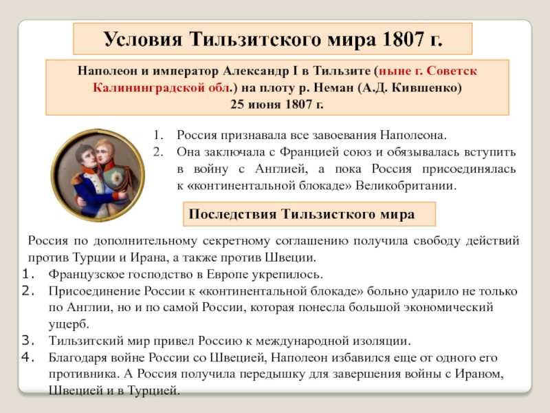Тильзитский мир 1807 г его последствия заключения договора между францией и россией