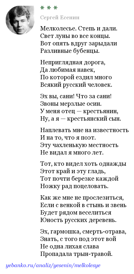 Анализ стихотворения есенина "я последний поэт деревни...