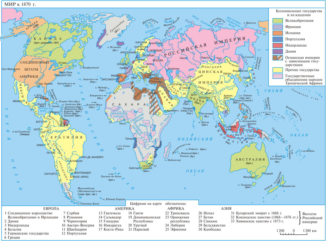Крупные колониальные страны. Карта колоний конец 19 века.